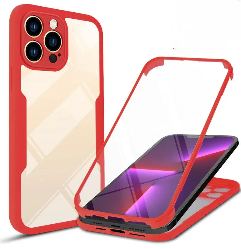 TPU mobile phone case for iPhone in multiple 360 Qicai colours including black, blue, and red.