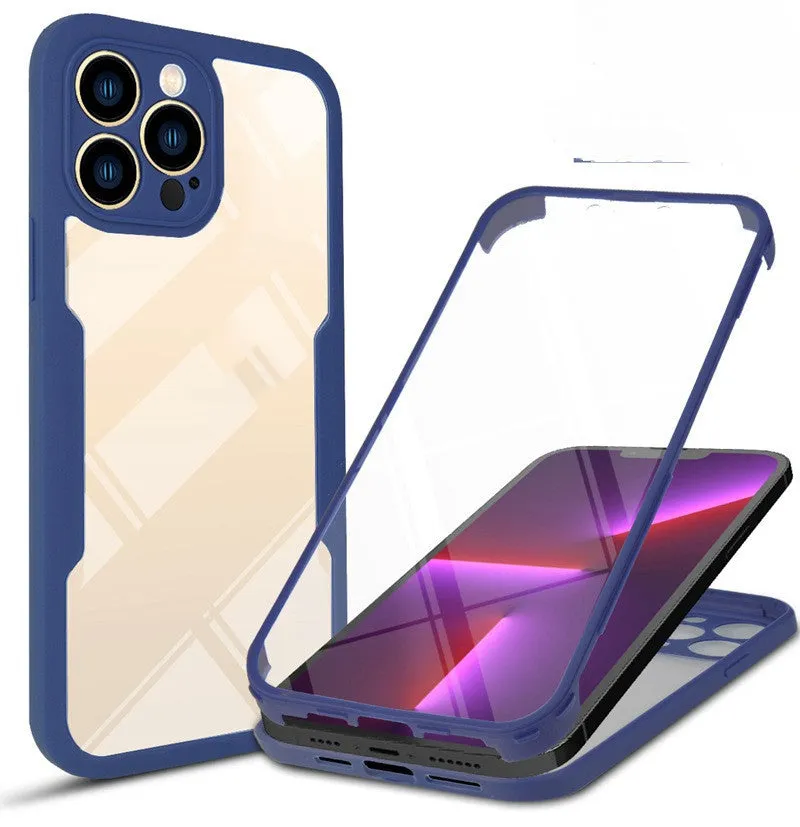 TPU mobile phone case for iPhone in multiple 360 Qicai colours including black, blue, and red.