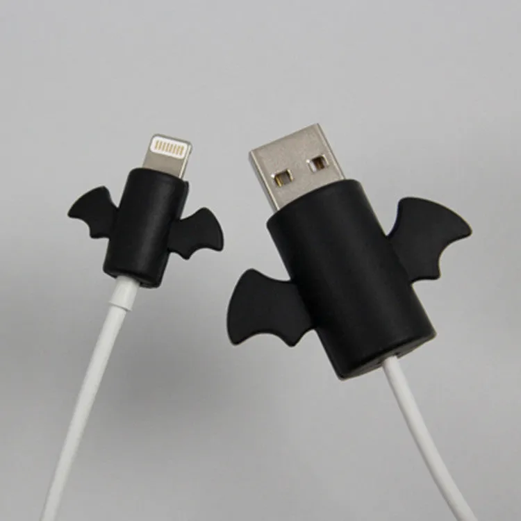 White Angel and black Bat design silicone protective covers for mobile phone charging cables in two sizes.