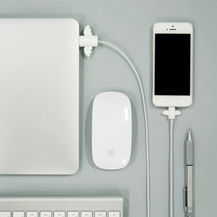 White Angel and black Bat design silicone protective covers for mobile phone charging cables in two sizes.