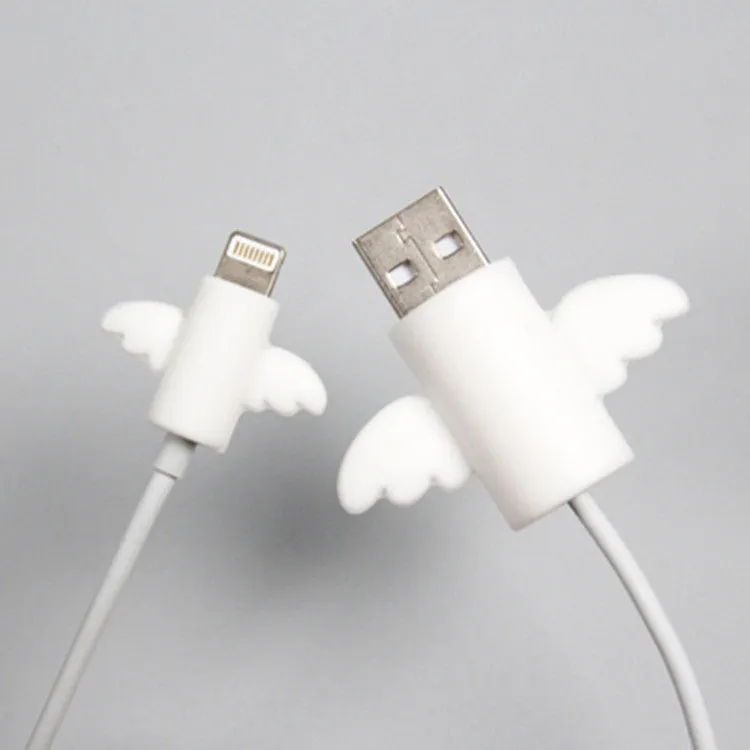 White Angel and black Bat design silicone protective covers for mobile phone charging cables in two sizes.
