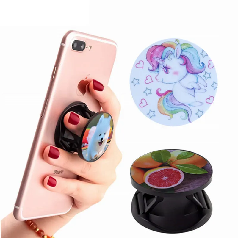 Folding mobile phone holder in desktop position showing universal phone compatibility and folding mechanism