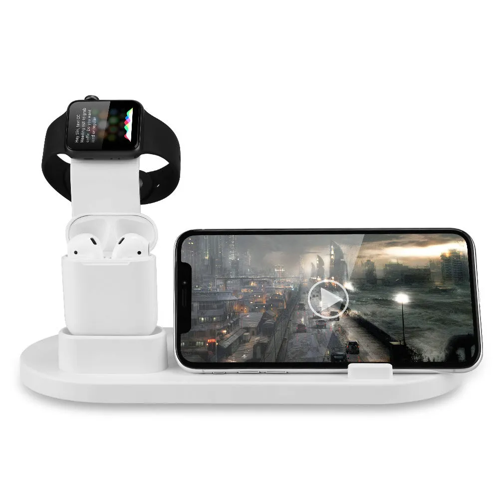 Three-in-one USB charging stand for wireless headphones in black and white colour options