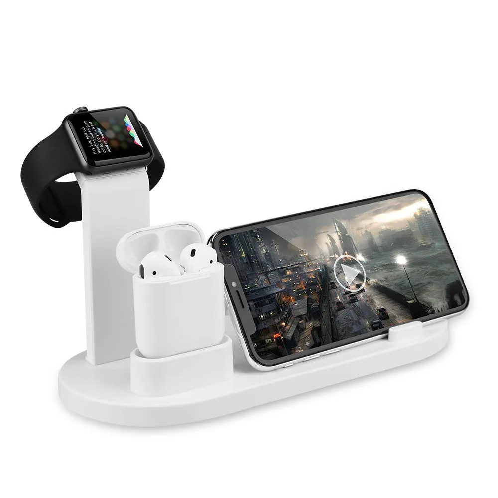 Three-in-one USB charging stand for wireless headphones in black and white colour options