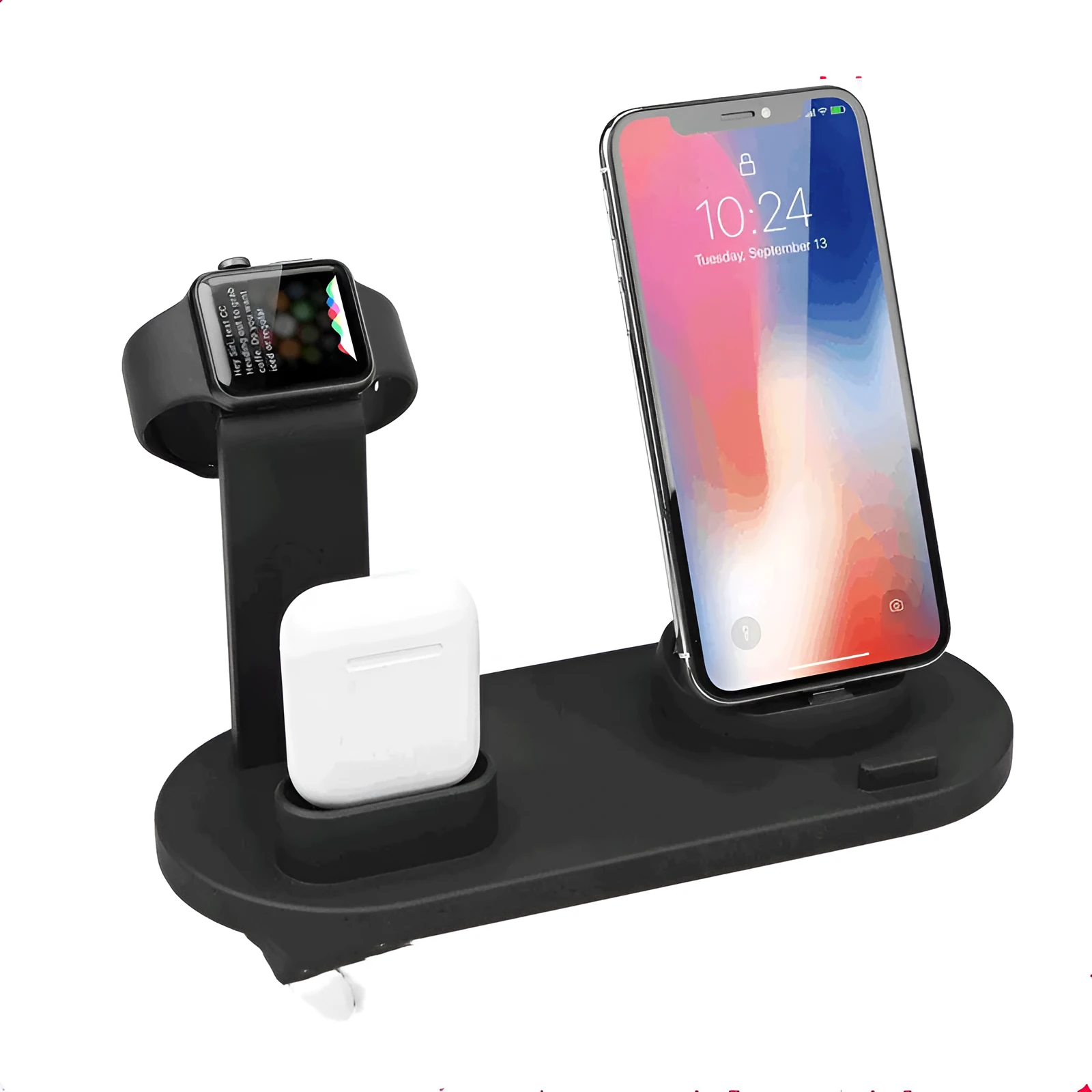 Three-in-one USB charging stand for wireless headphones in black and white colour options