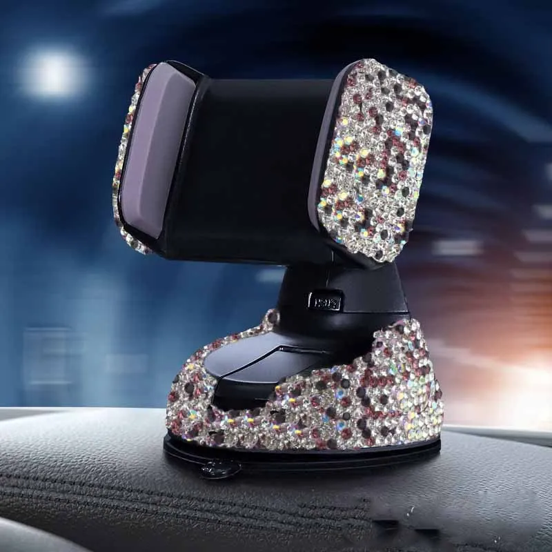 Car phone holder with diamond decoration mounted on air vent, compatible with smartphones 4.0-6.2 inches