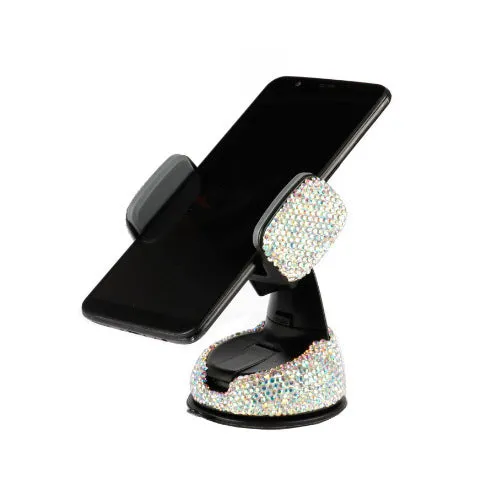 Car phone holder with diamond decoration mounted on air vent, compatible with smartphones 4.0-6.2 inches