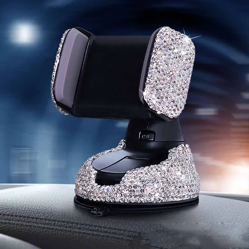 Car phone holder with diamond decoration mounted on air vent, compatible with smartphones 4.0-6.2 inches