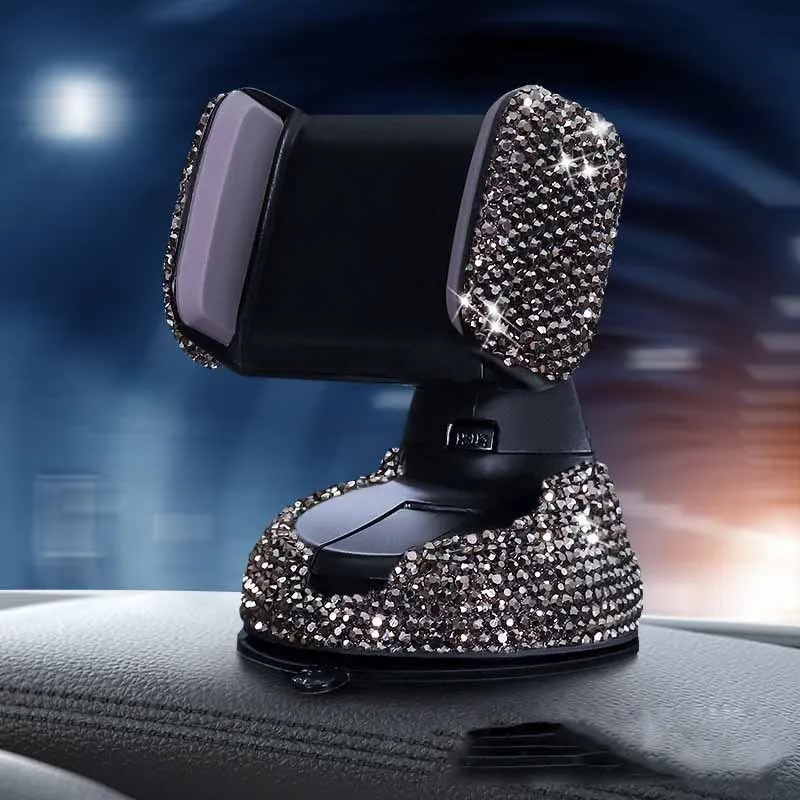 Car phone holder with diamond decoration mounted on air vent, compatible with smartphones 4.0-6.2 inches