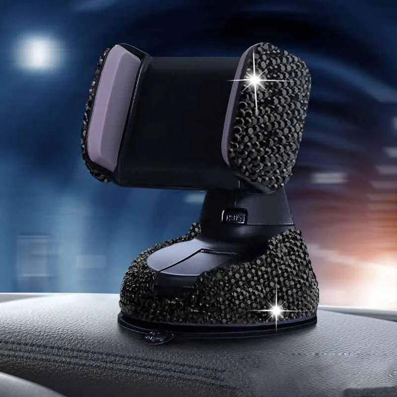 Car phone holder with diamond decoration mounted on air vent, compatible with smartphones 4.0-6.2 inches