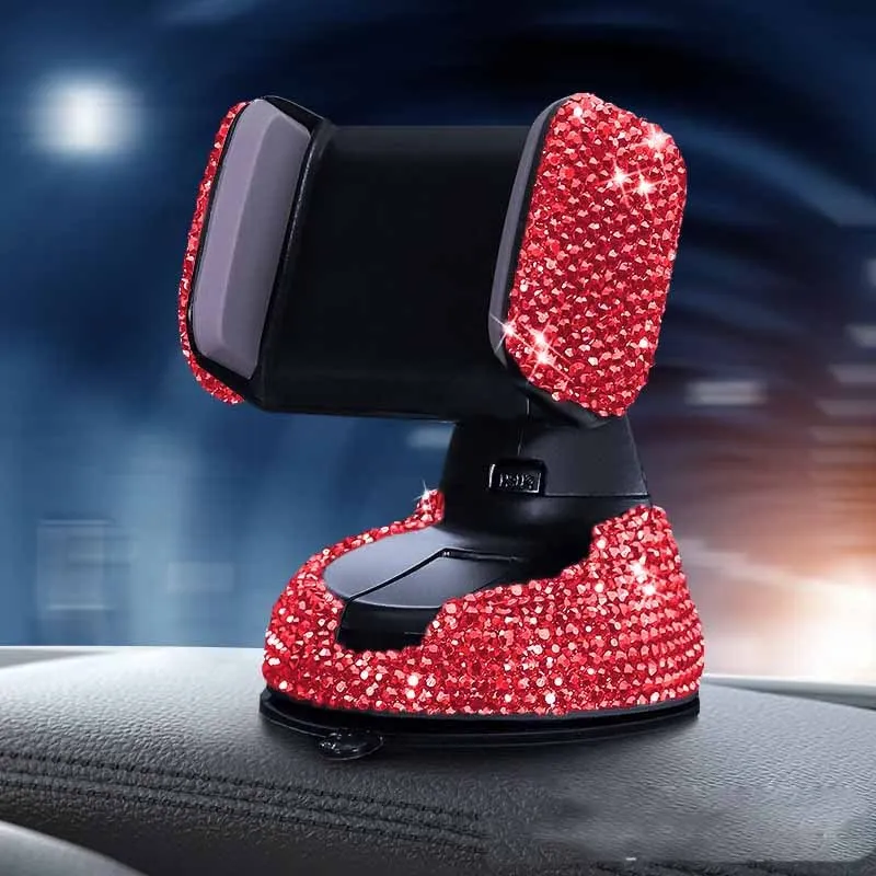 Car phone holder with diamond decoration mounted on air vent, compatible with smartphones 4.0-6.2 inches