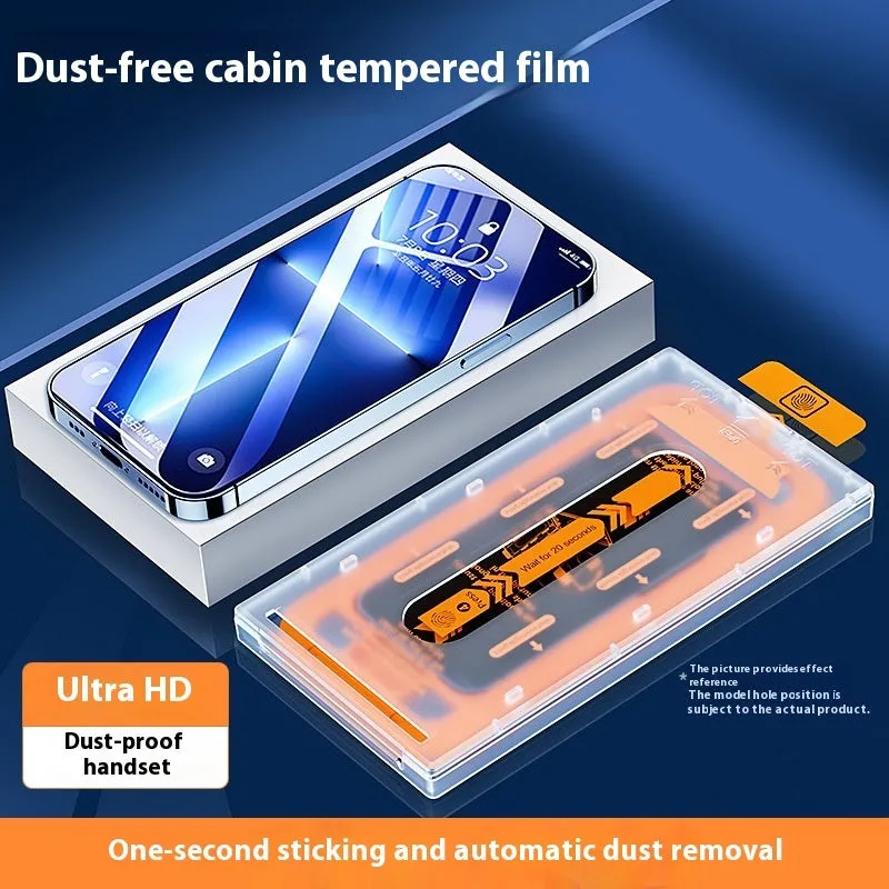 Two-pack iPhone tempered glass screen protector showing HD and privacy peep-proof options with dustproof net.