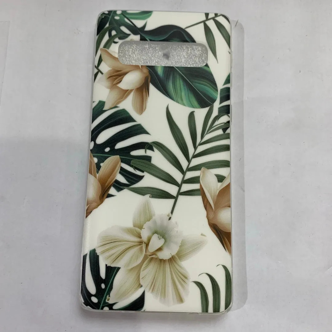 Samsung Galaxy phone case with green leaf flower design on TPU material.