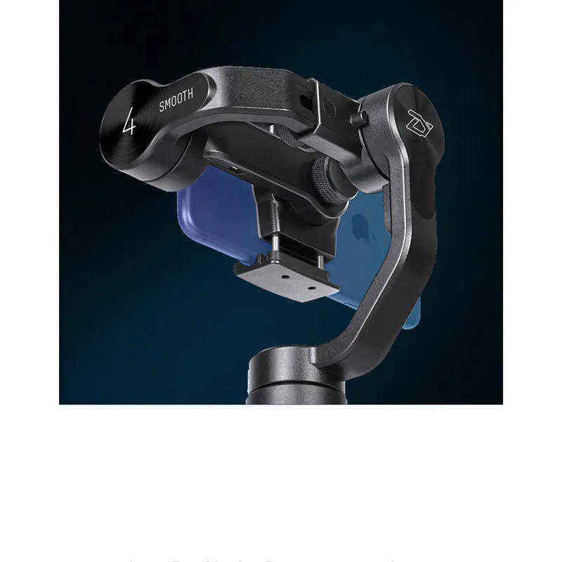 Black ABS plastic handheld smartphone video stabiliser gimbal on a table.