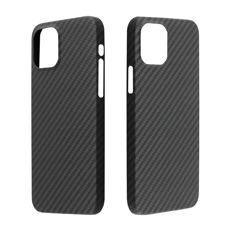 Dull black Kevlar fibre iPhone case with textured volcanic crater pattern and MagSafe magnetic rings