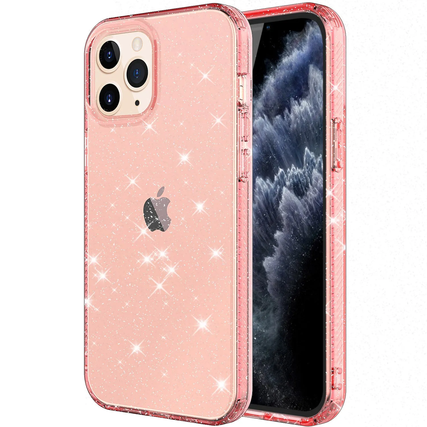 Glitter transparent TPU phone case for iPhone 12 Pro Max with anti-drop bumper design