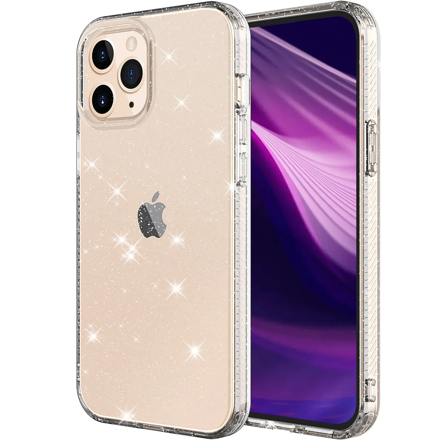 Glitter transparent TPU phone case for iPhone 12 Pro Max with anti-drop bumper design