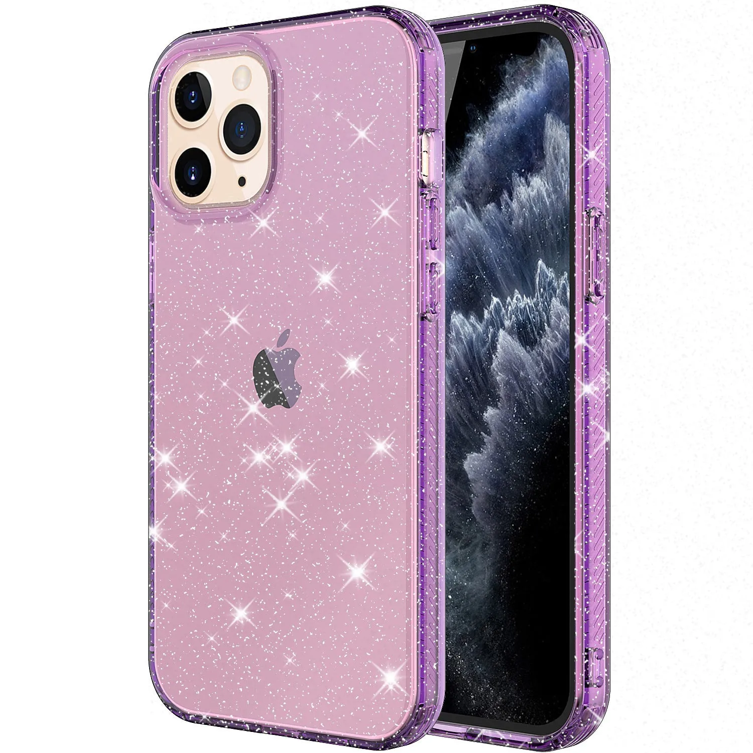 Glitter transparent TPU phone case for iPhone 12 Pro Max with anti-drop bumper design