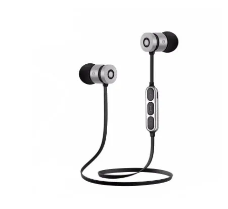 Metal magnetic sports Bluetooth headset in black colour showing neckband design with magnetic earpieces