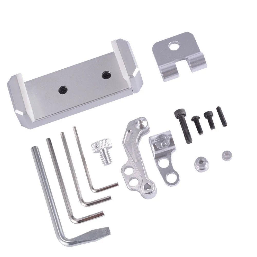 Silver metal universal phone holder with clip and lanyard for car model remote control accessories.
