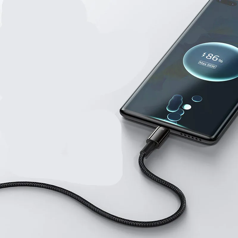 Baseus USB C fast charging cable for Android phones showing 66W 5A 6A specifications
