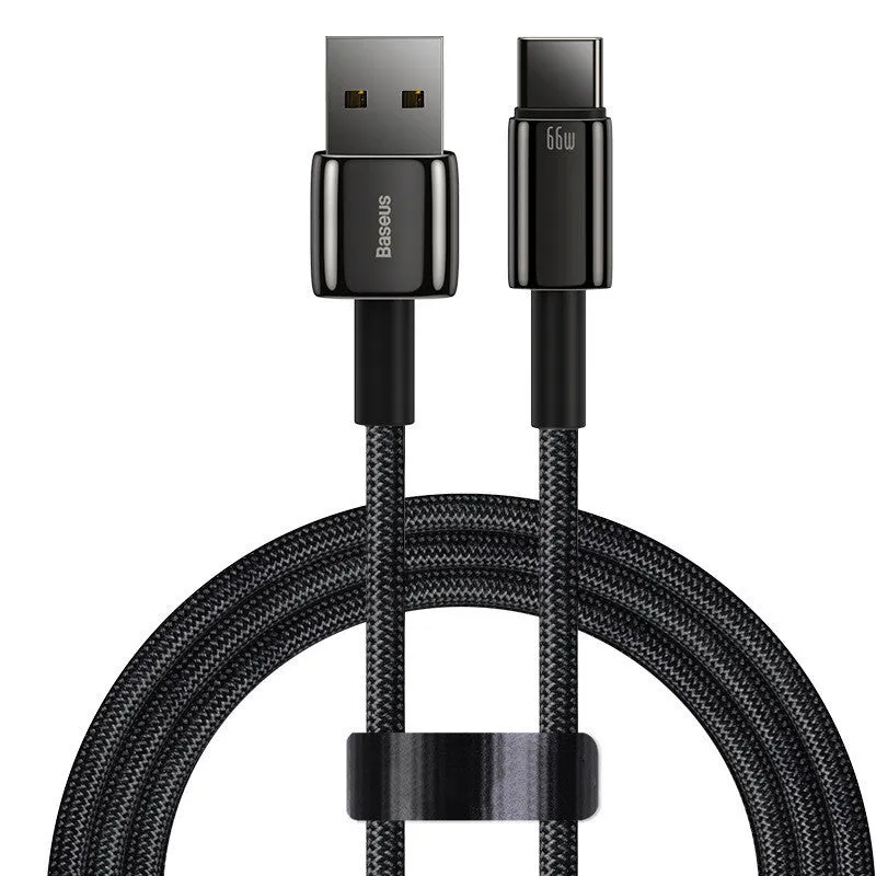 Baseus USB C fast charging cable for Android phones showing 66W 5A 6A specifications
