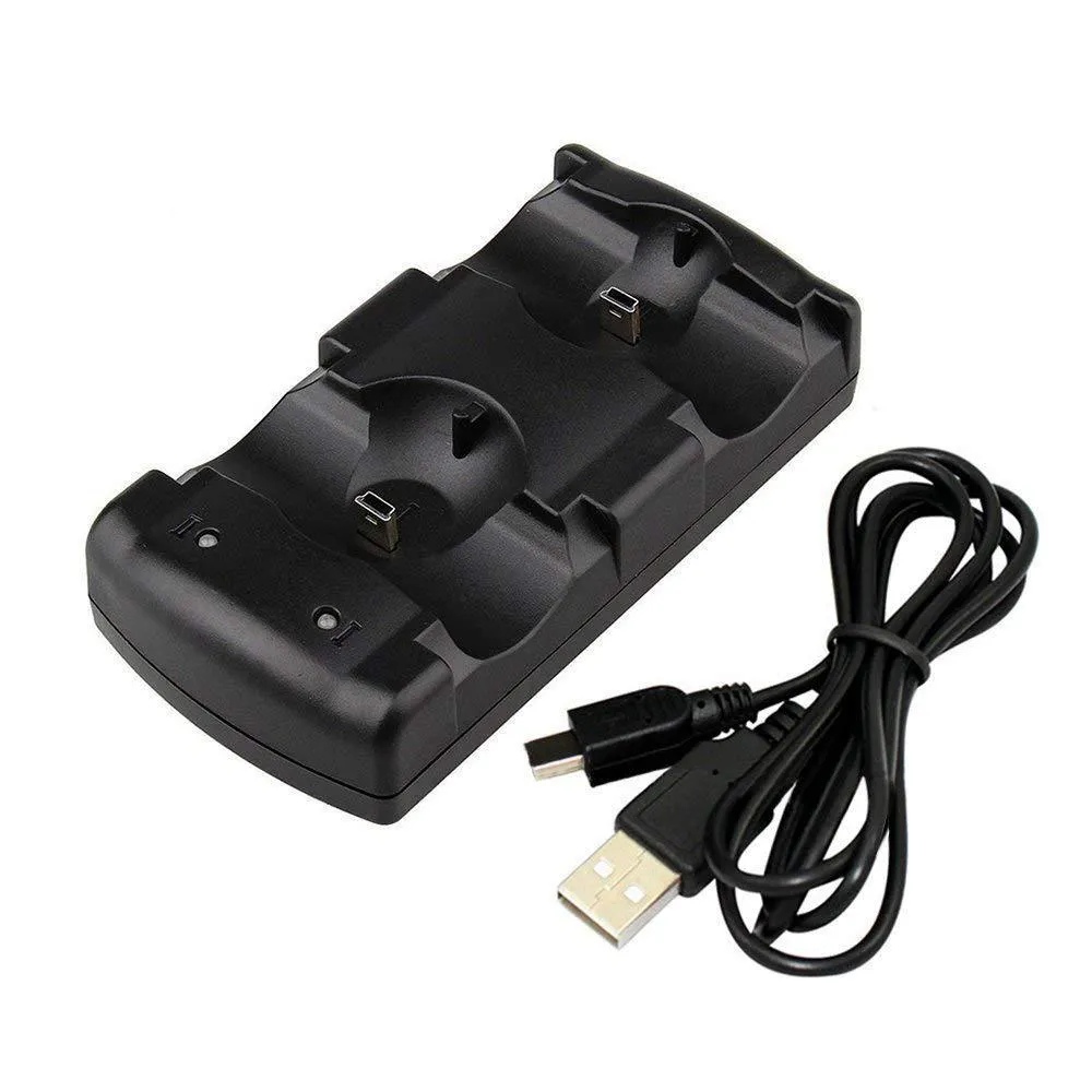 Black PS3 dual controller charging dock with USB connection for wireless charging
