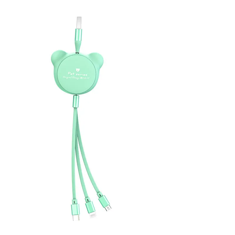 Telescopic bear-shaped organiser with a 1.2m cable ending in Mini USB, 30PIN, and Micro USB connectors