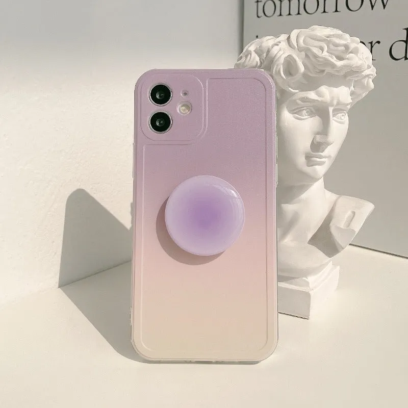 Yellow purple gradient silicone iPhone case with retractable X bracket for iPhone 7 to 14 models