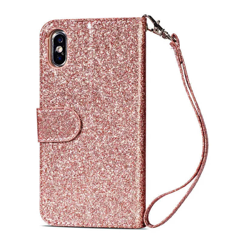 PU leather zipper phone case for iPhone showing front flap closure and card storage slots