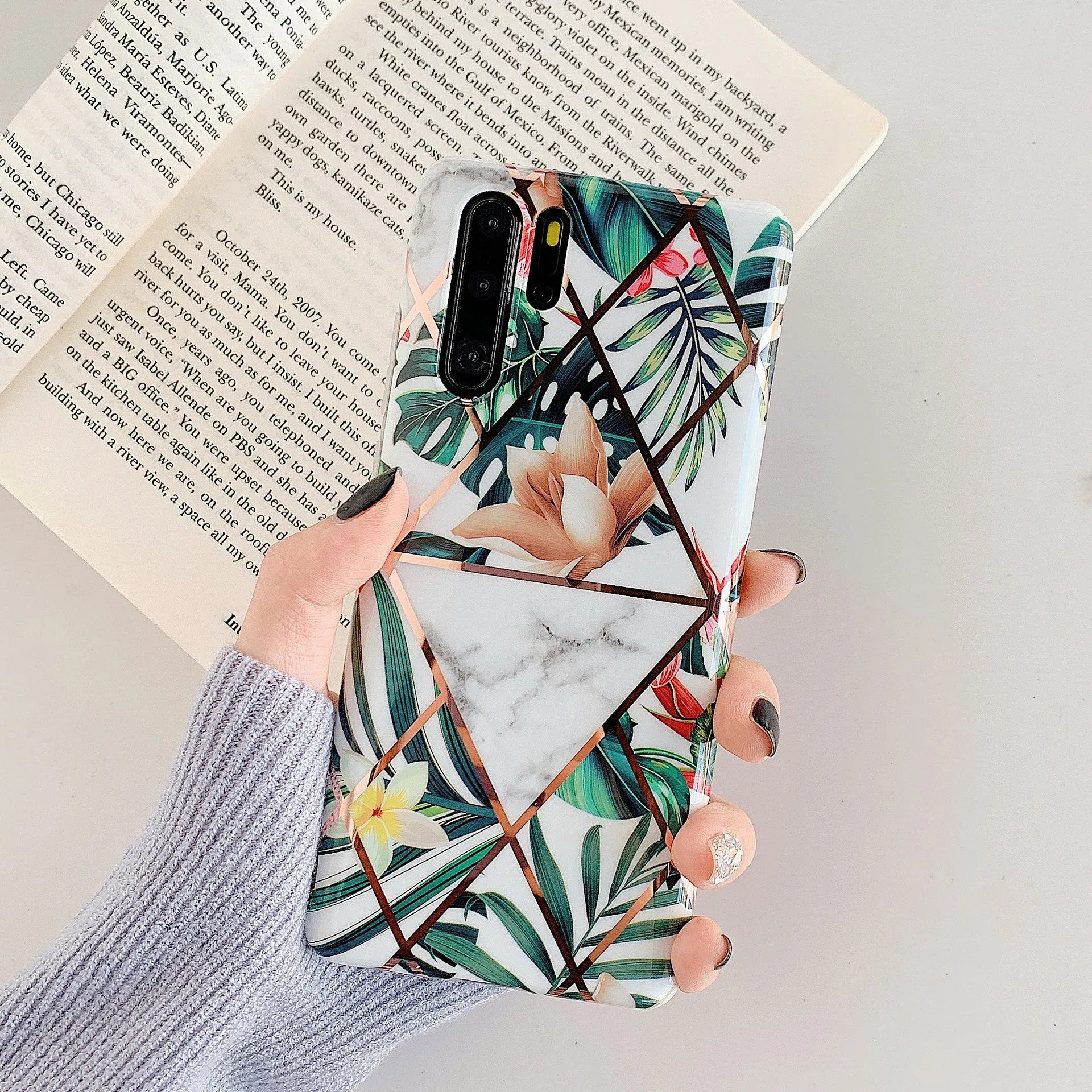 Huawei phone case with floral lattice pattern in TPU and PC back cover design