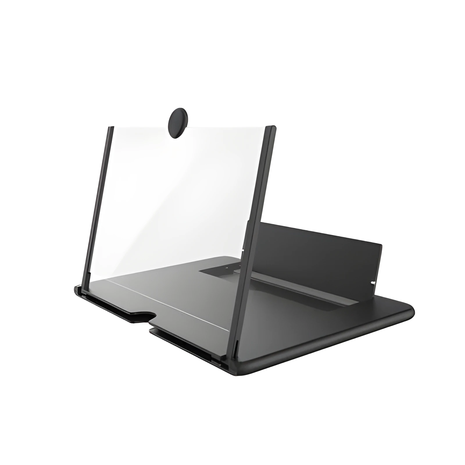 Wooden grain 12-inch folding screen amplifier bracket holding a smartphone