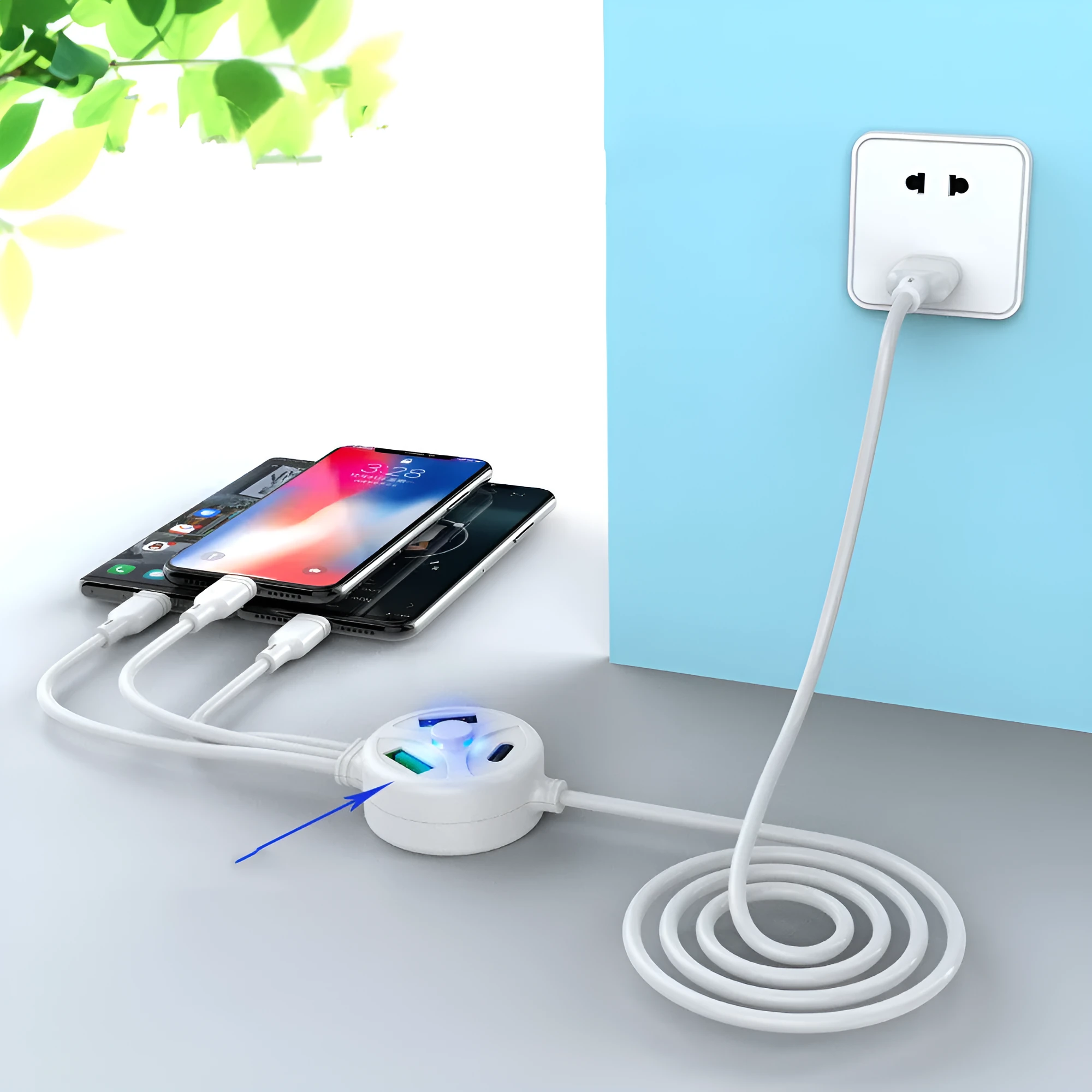 PDPVC 3-in-1 fast charging cable with USB, Mini USB, and Micro USB connectors on a 1.2m black cable.