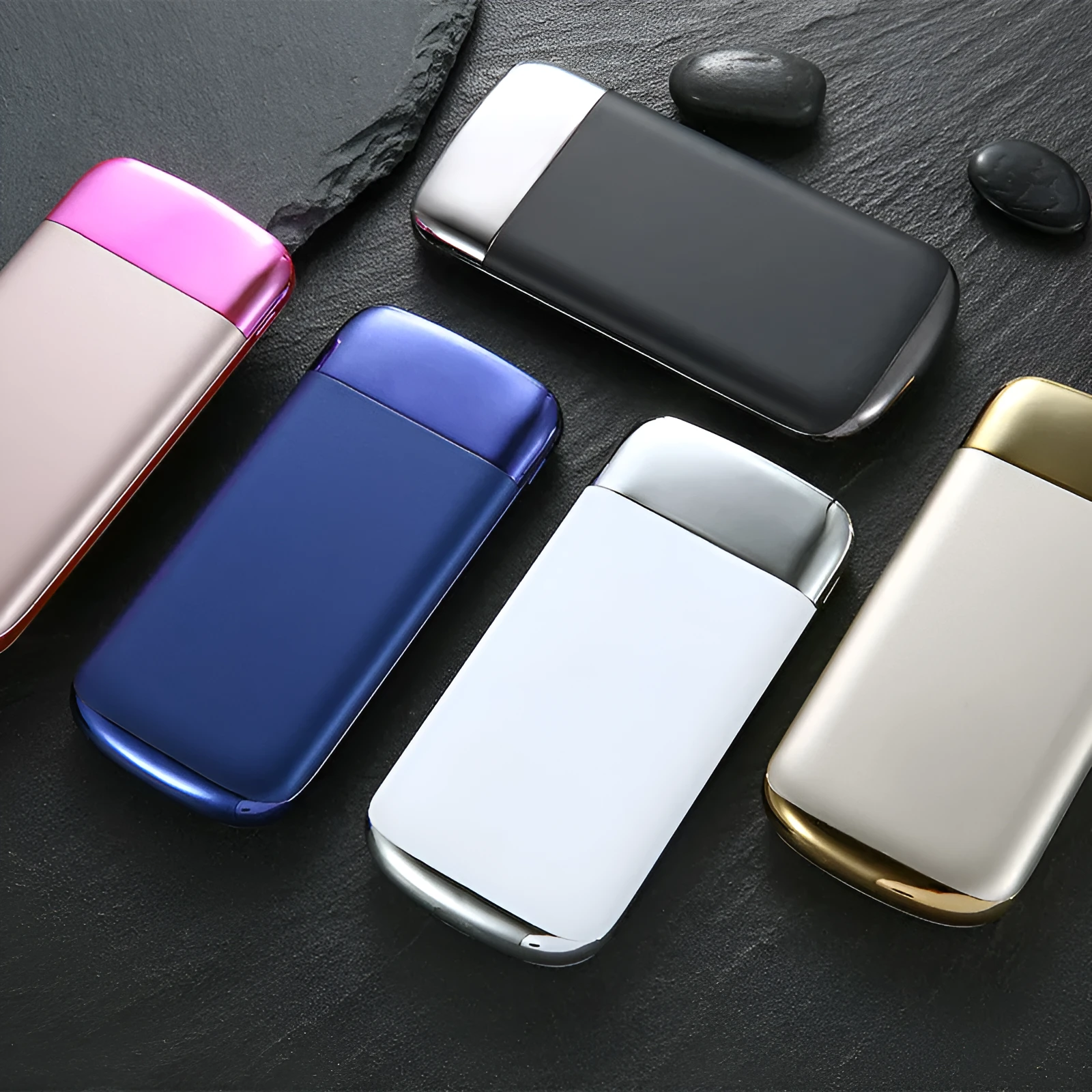 Y10 black portable power bank with LCD display showing battery percentage, two USB ports, and an LED light.