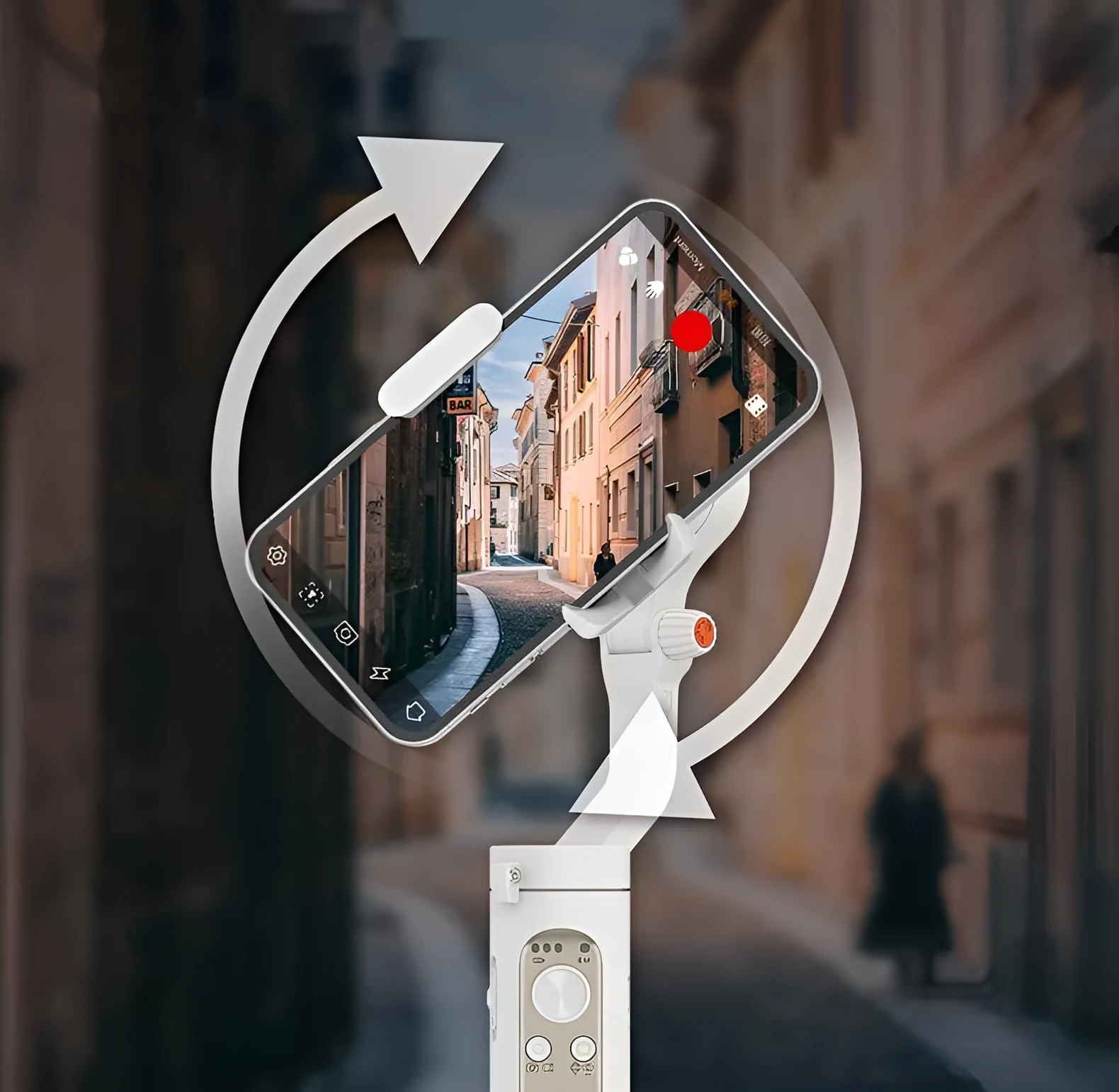 Three-axis mobile phone stabiliser in black or white with compact folded design