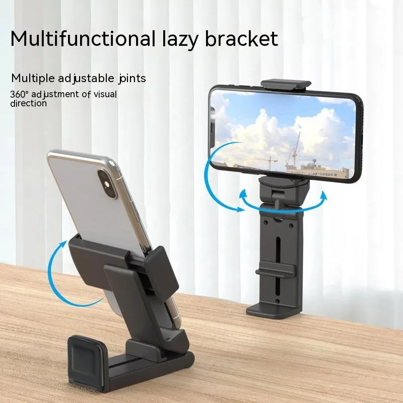 H22 Black colour 360-degree rotating collapsible mobile phone desktop holder on a wooden table.