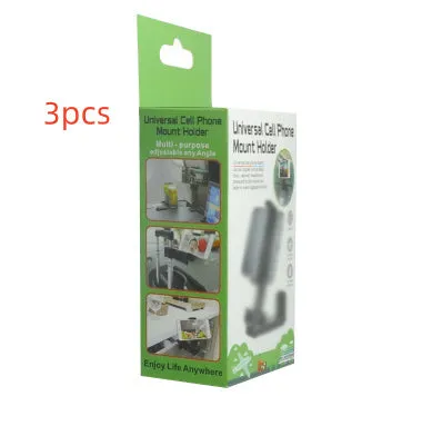 H22 Black colour 360-degree rotating collapsible mobile phone desktop holder on a wooden table.