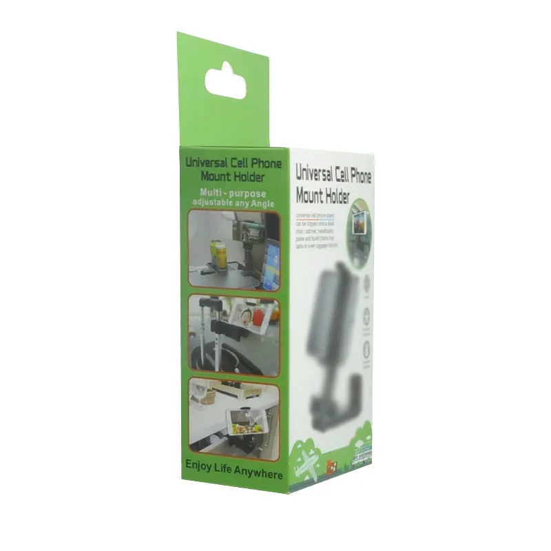 H22 Black colour 360-degree rotating collapsible mobile phone desktop holder on a wooden table.