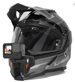 Black universal motorcycle helmet chin strap mount for GoPro and sports cameras.
