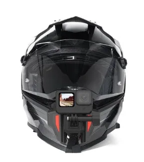 Black universal motorcycle helmet chin strap mount for GoPro and sports cameras.