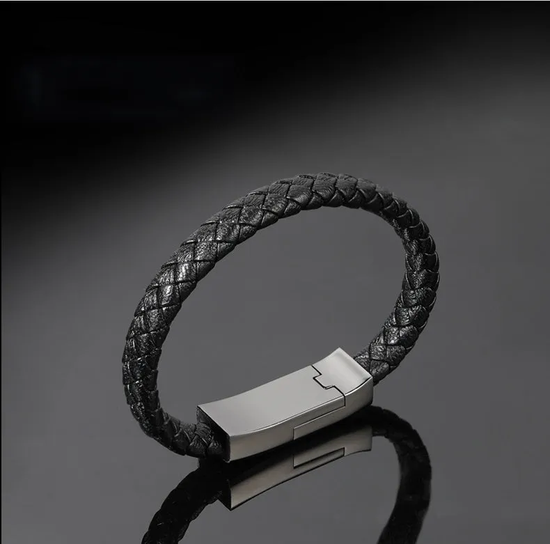 Brown double-line bracelet cable measuring 22.5cm with single USB connector in gift box