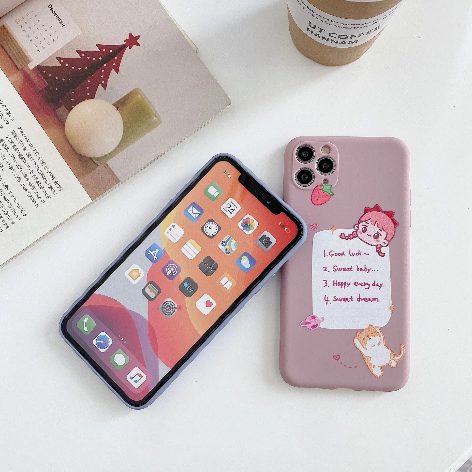 Blue TPU soft shell iPhone case with printed dinosaur cartoon design for iPhone 12 and compatible models