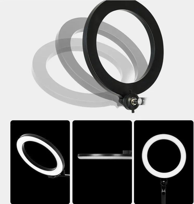 Black aluminium alloy mobile phone tablet stand with built-in fill light for vertical floor shooting