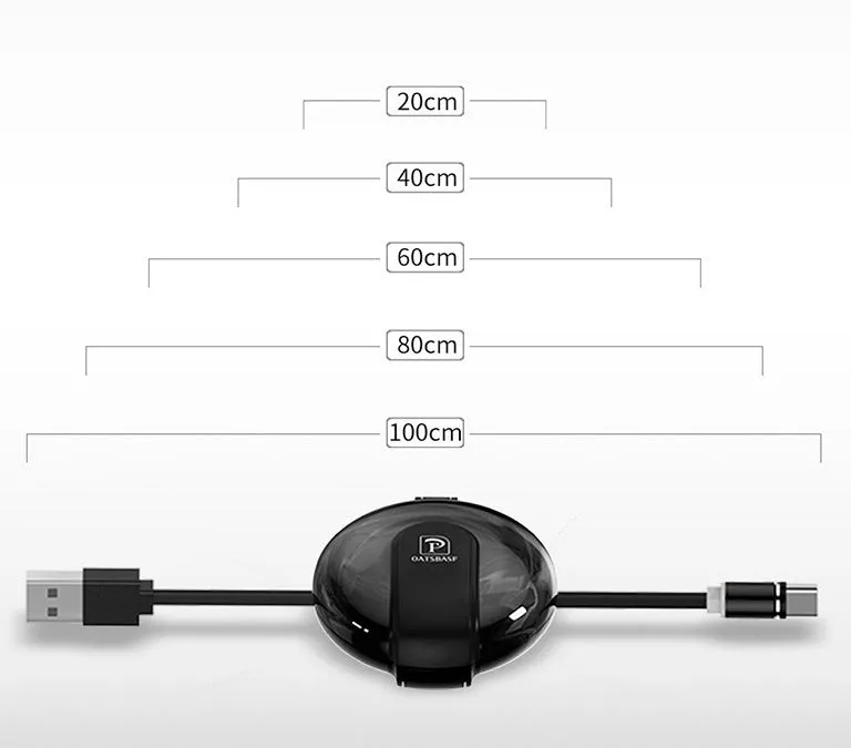 Black 3-in-1 magnetic retractable phone charger and car holder with extended cable