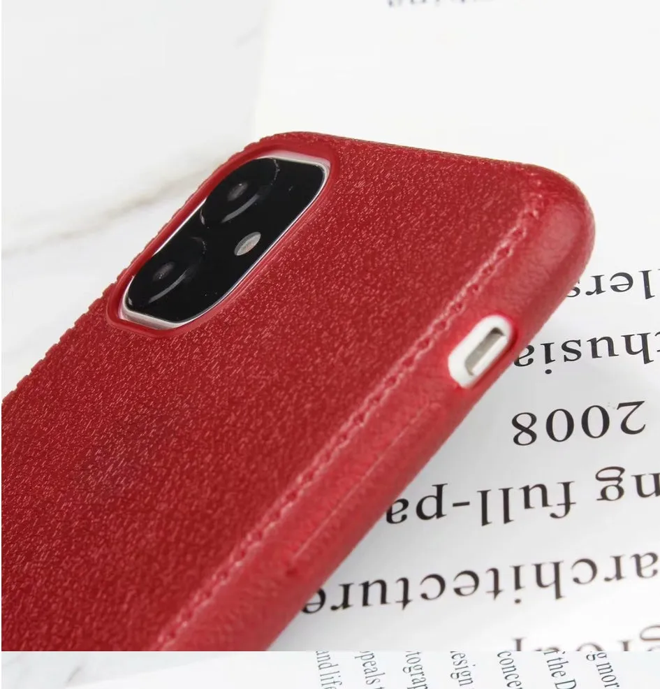 Leather iPhone case with TPU protection in Black, Brown, Navy Blue, and Wine Red colours