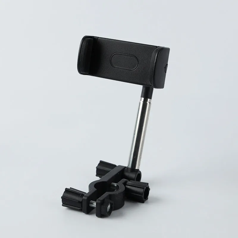Black car phone holder mounted on rearview mirror showing 360-degree rotation mechanism