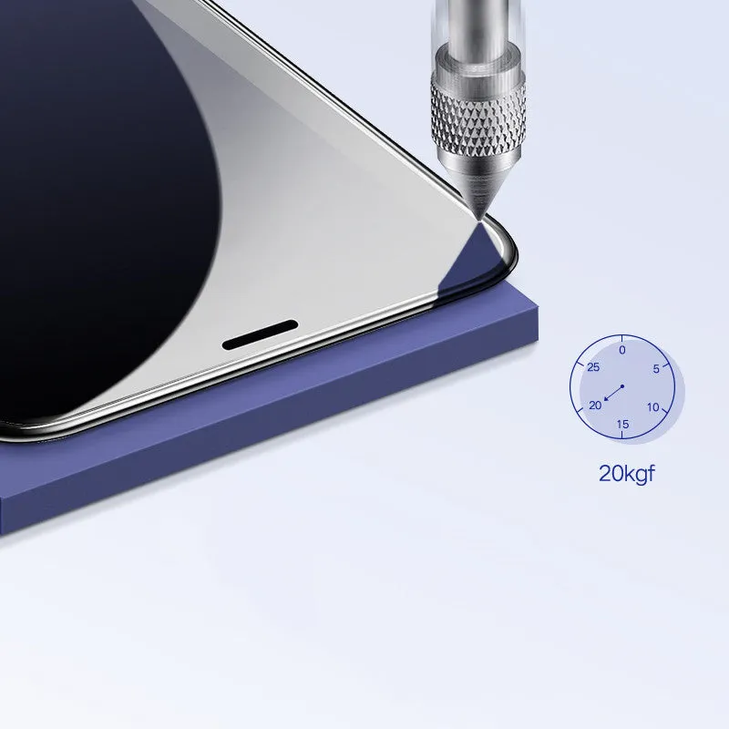 Apple iPhone 9D privacy tempered glass screen protector showing anti-glare anti-fingerprint surface