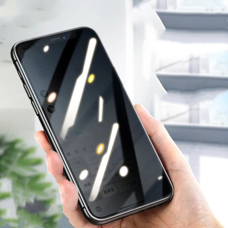 Apple iPhone 9D privacy tempered glass screen protector showing anti-glare anti-fingerprint surface