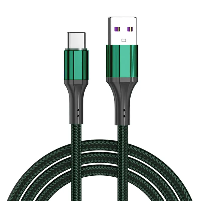 Woven Type-C fast charging cable in red, black, or green with nylon braided exterior