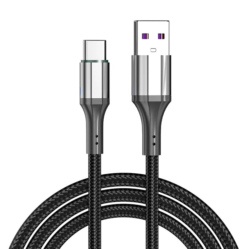 Woven Type-C fast charging cable in red, black, or green with nylon braided exterior